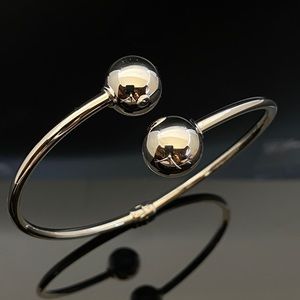 Solid 14K White Gold 3mm Ball  Bangle Bracelet